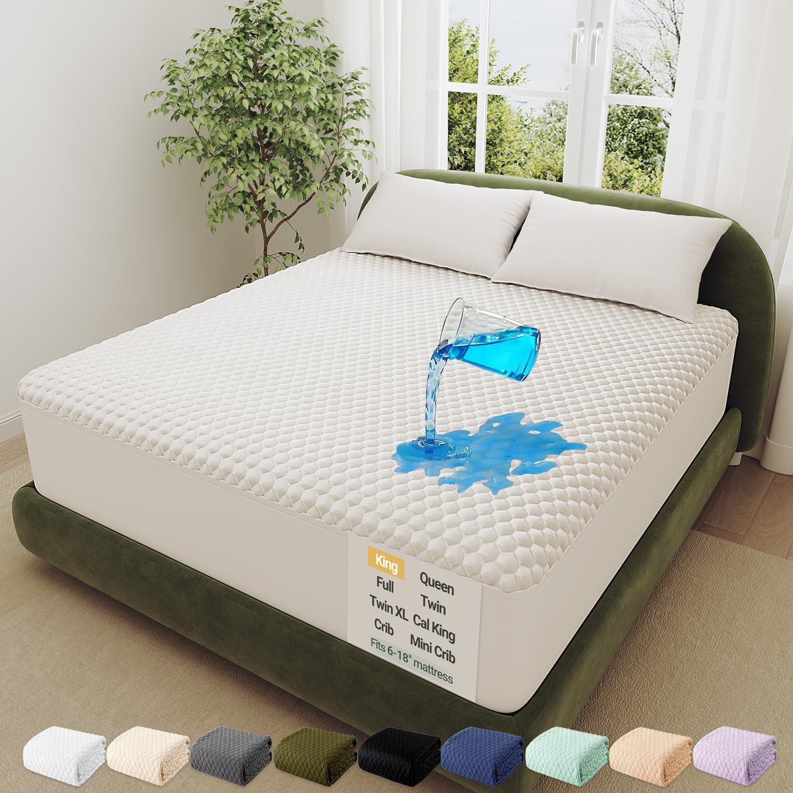OhGeni 100% Waterproof Mattress Protector,King Size King, 1- White