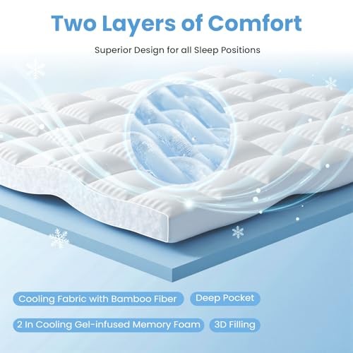 Dual Layer 4 Inch Mattress Topper Memory Foam Mattress Topper Queen Blue White