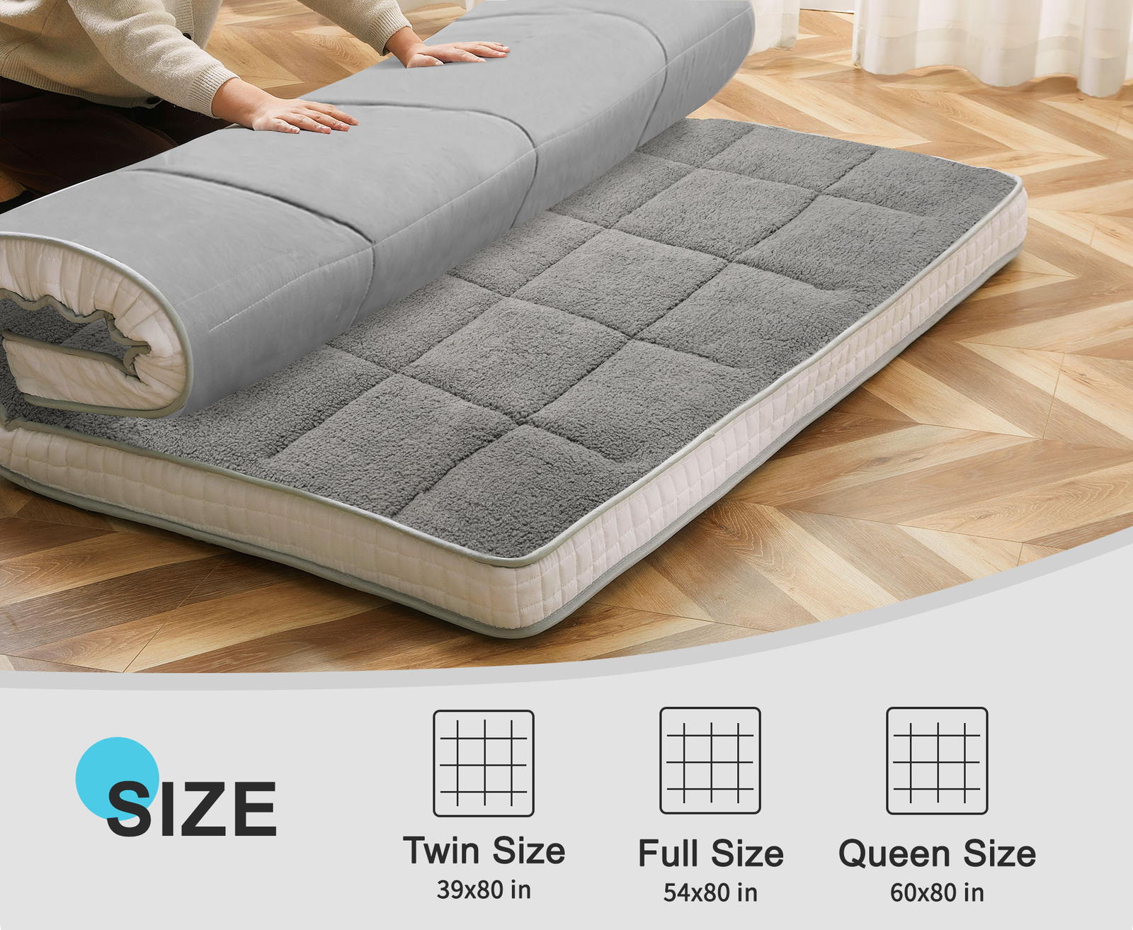 MOPHOTO Japanese Mattress Futon Mattress Foldable Sherpa Fleece Mattress Topper