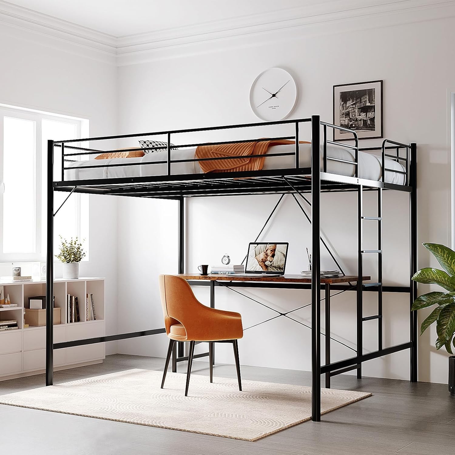 Queen Loft Bed with Flat Rungs for Adults, Kids and Young Teens, No