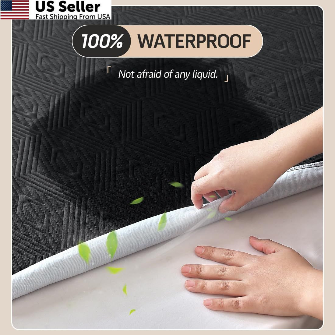 Black Premium Jacquard 100% Waterproof Queen Mattress Protector, Queen,