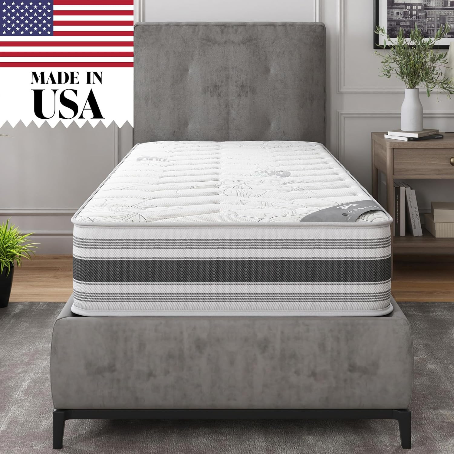 12″ Twin Plush Hybrid Mattress with Comfort & Pressure Relief – Made in USA