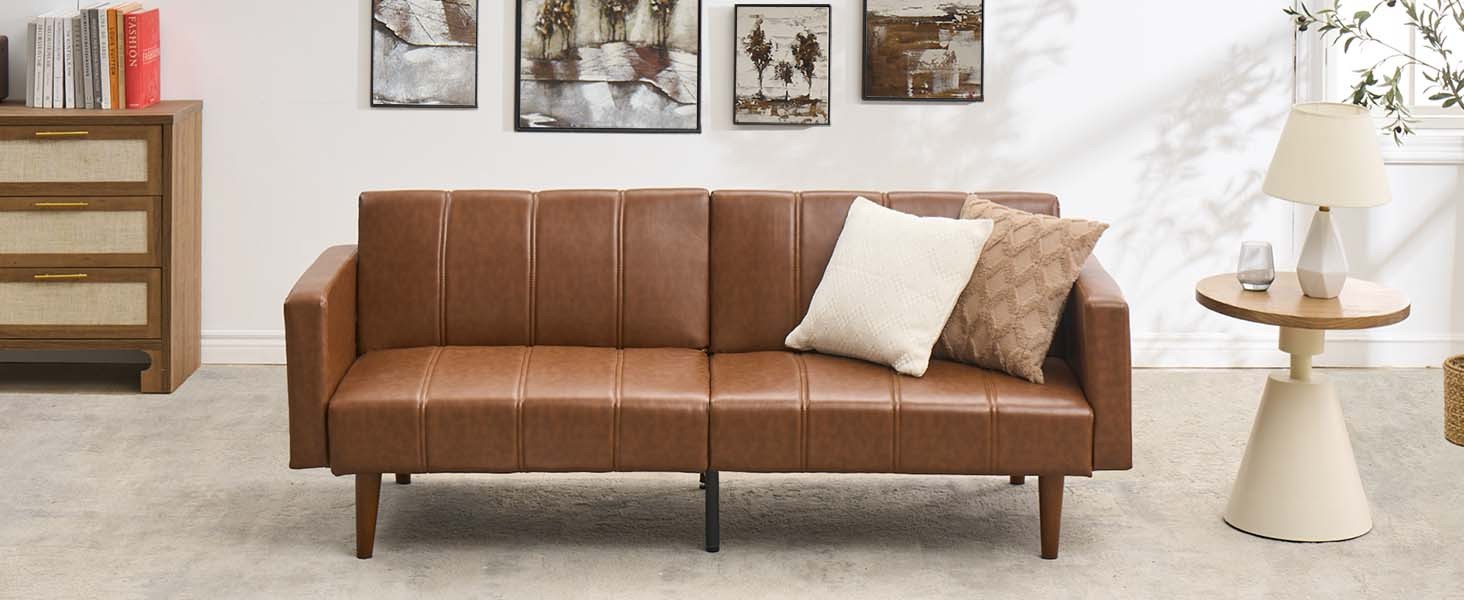 75″ Futon Sofa Bed, Mid- Modern Futon Couch, Convertible Sleeper