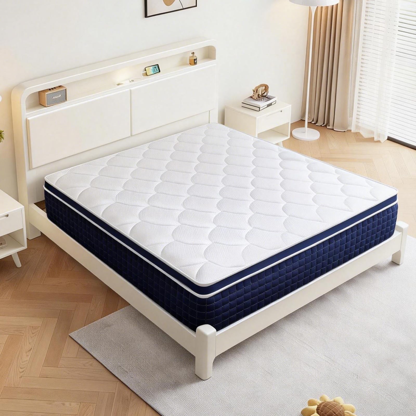 14 Inch Hybrid Mattress in a Box, 7-Zone Support Pocketed Coils & Air Fiber M…