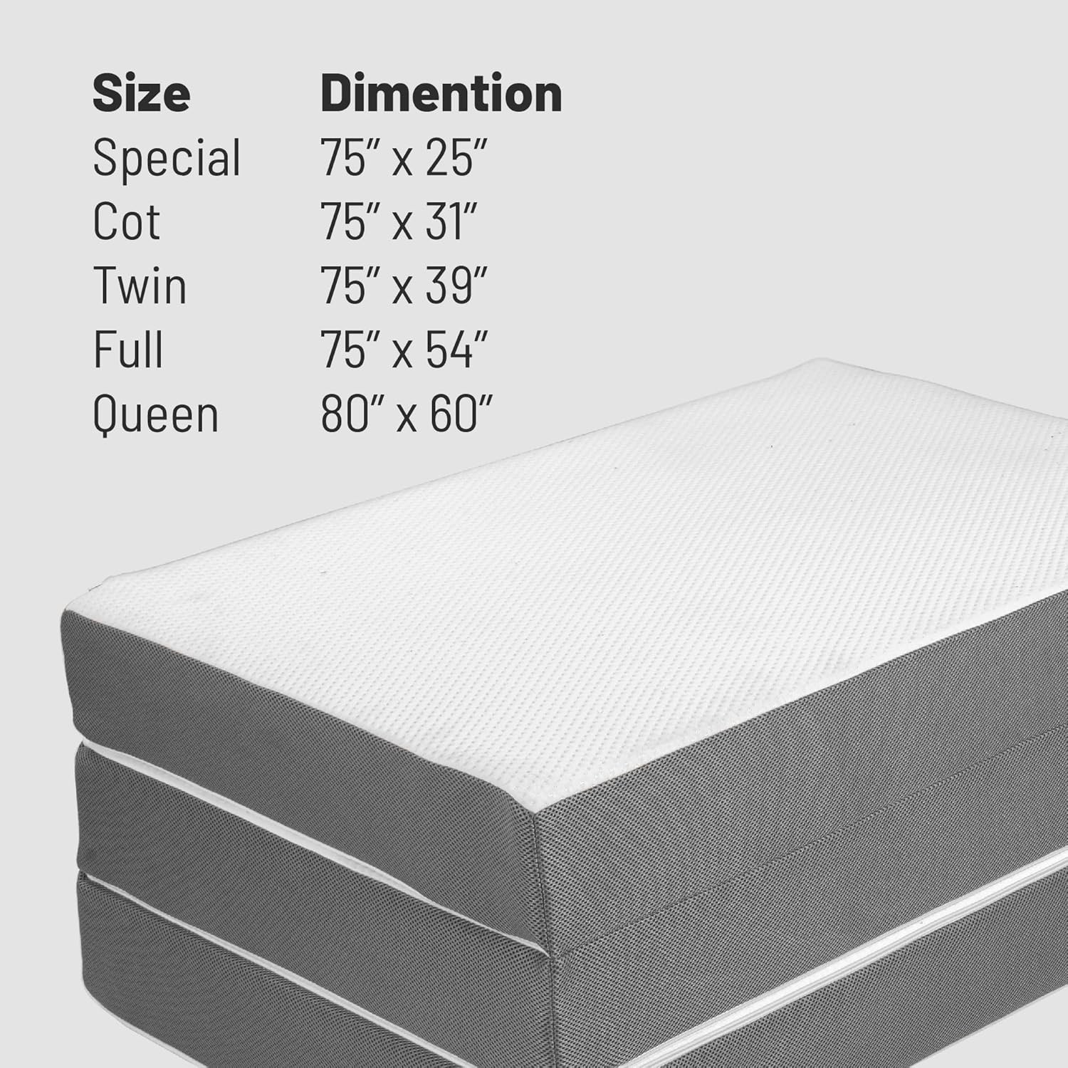 , 5-Inch Tri-Folding Gel Memory Foam Portable Floor Mattress | Breathable Mesh,