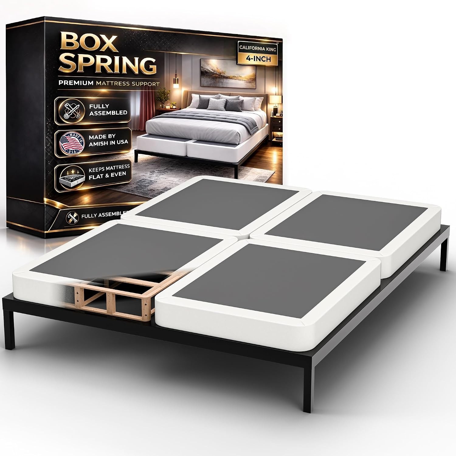 Natural Wood 4-Inch Box Spring – Durable Support for a California King Mattress