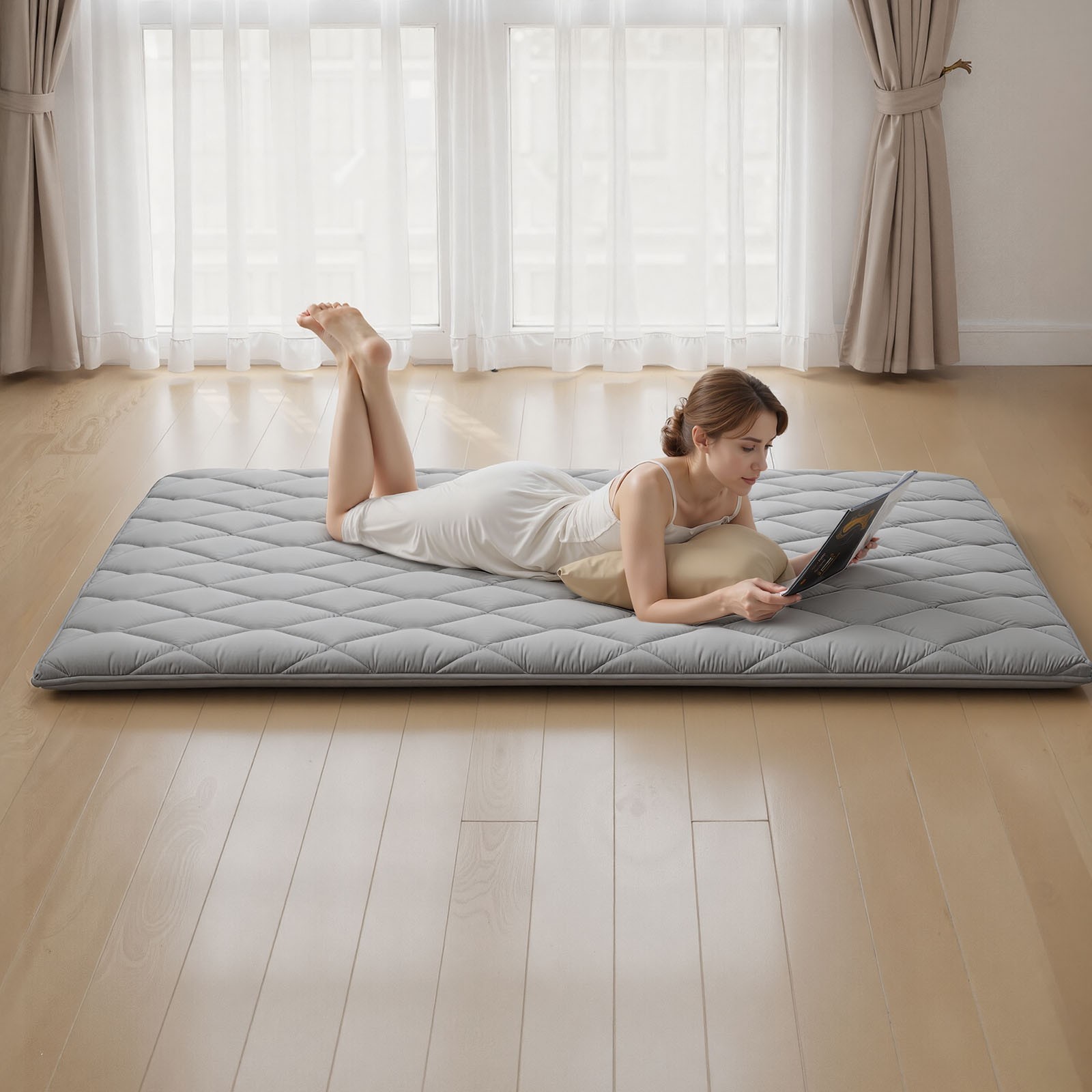 VEVOR Japanese Tatami Mat Queen Foldable Futon Mattress with Storage Bag Gray