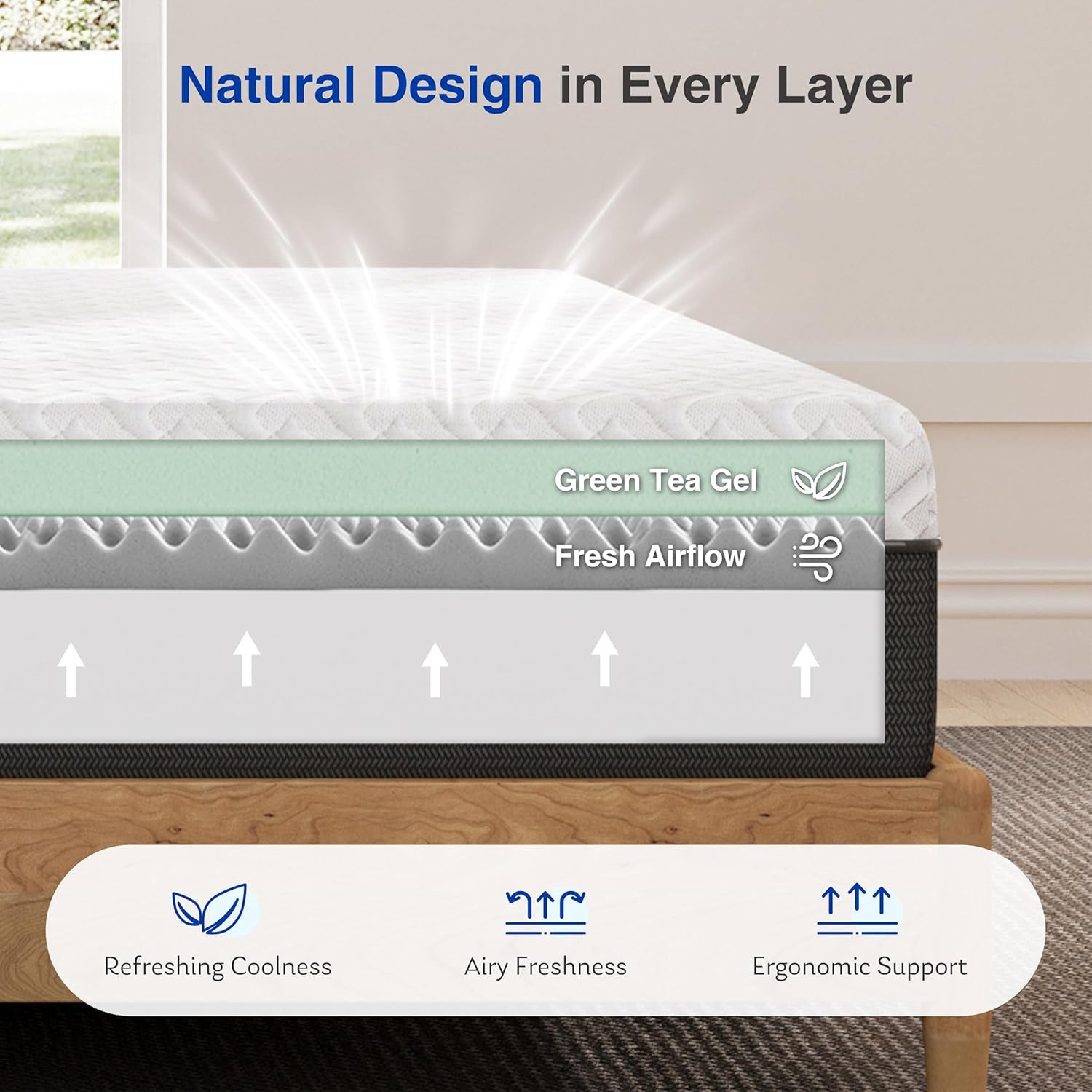 12″ King Green Tea Memory Foam Mattress – Cool Sleep & Pressure Relief