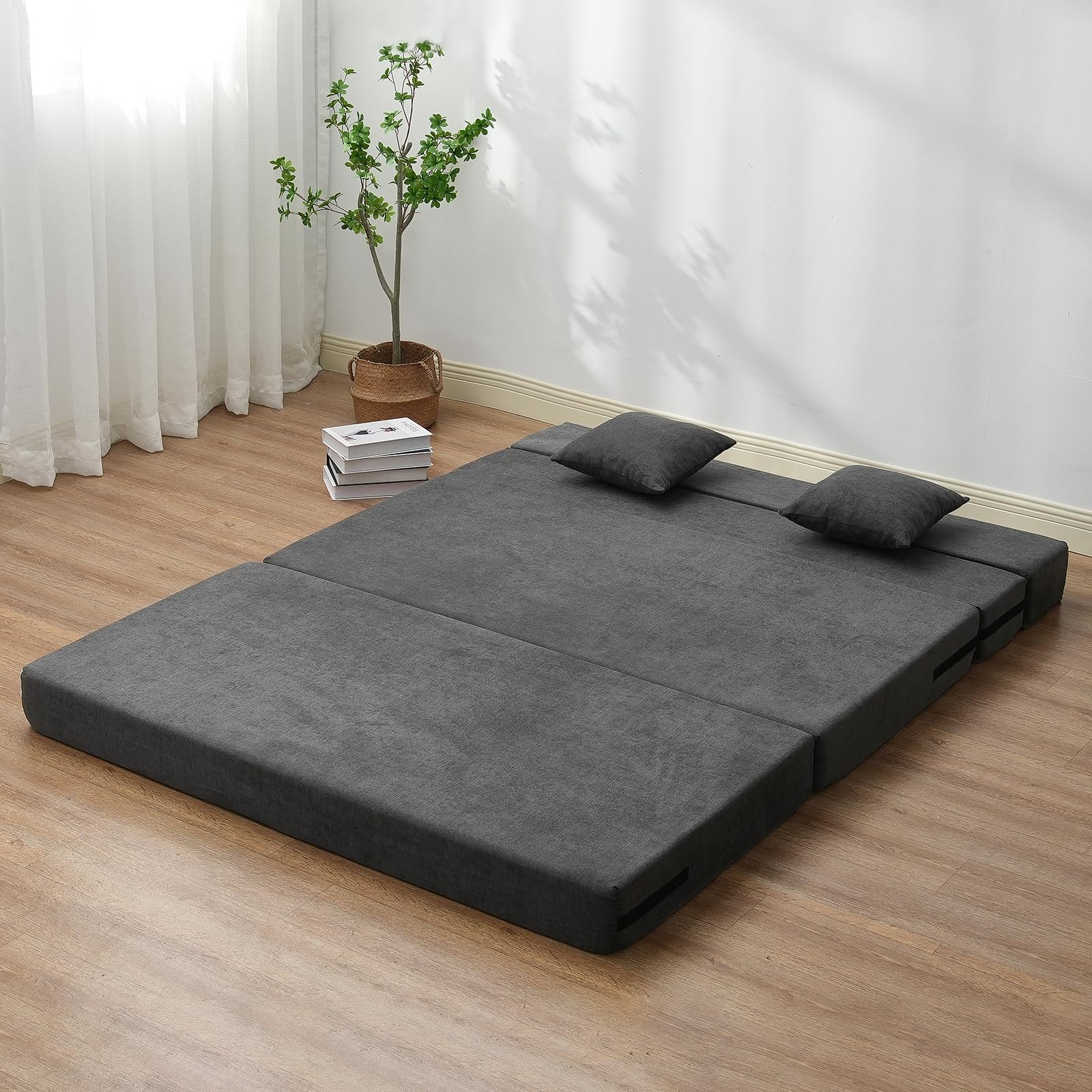 VEVOR Folding Sofa Bed, 3-in-1 Foldable Couch Bed with 2 Queen, Dark Grey