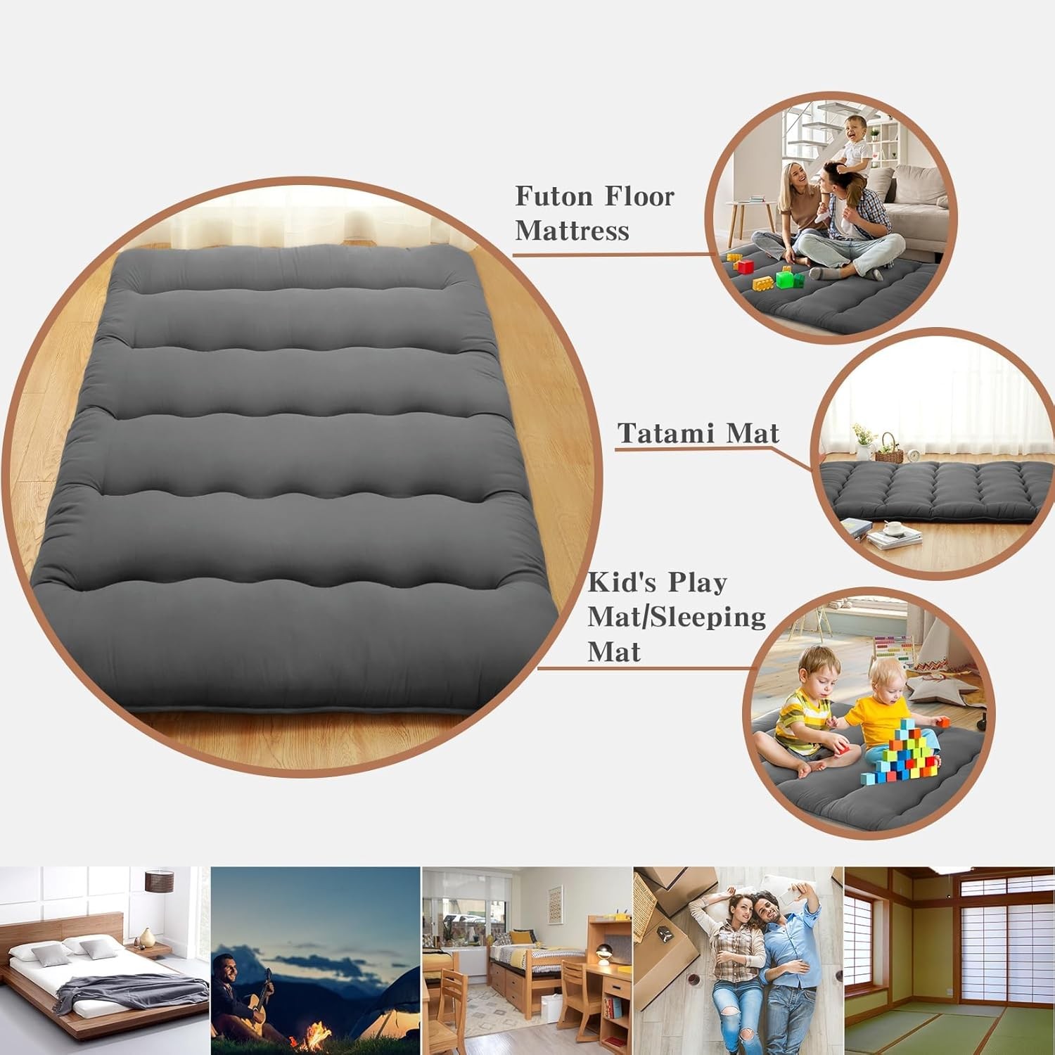 39″ x 80″ Twin Size Japanese Floor Mattress Potable Sleeping Camping Mat Pad