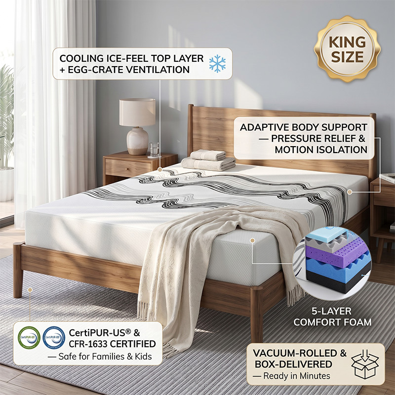 King Size Memory Foam Mattress Ice Feel Fabric Cool Sleep for Hot Sleepers