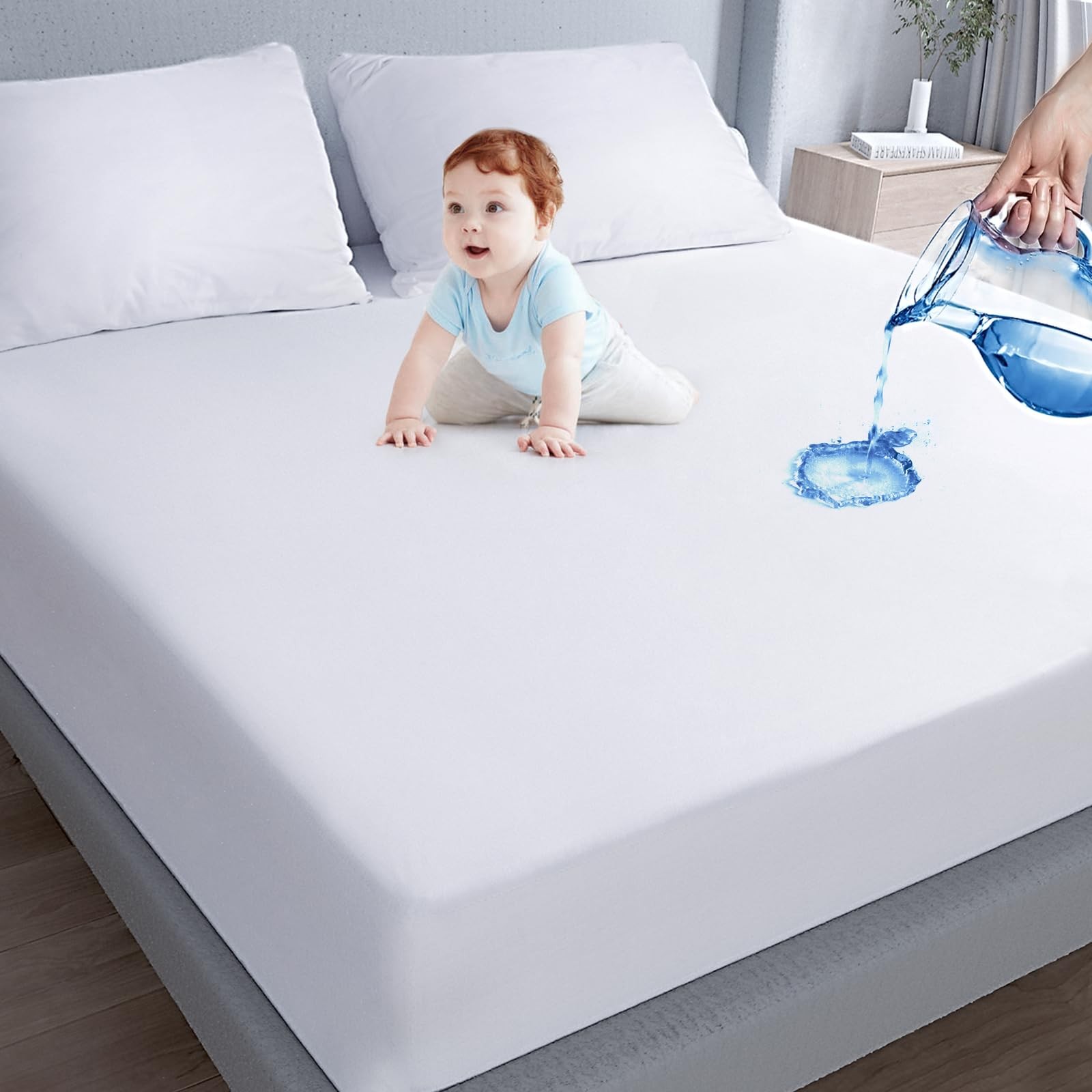 Waterproof Mattress Protector Twin Size,Mattress Cover Protector, Twin, White