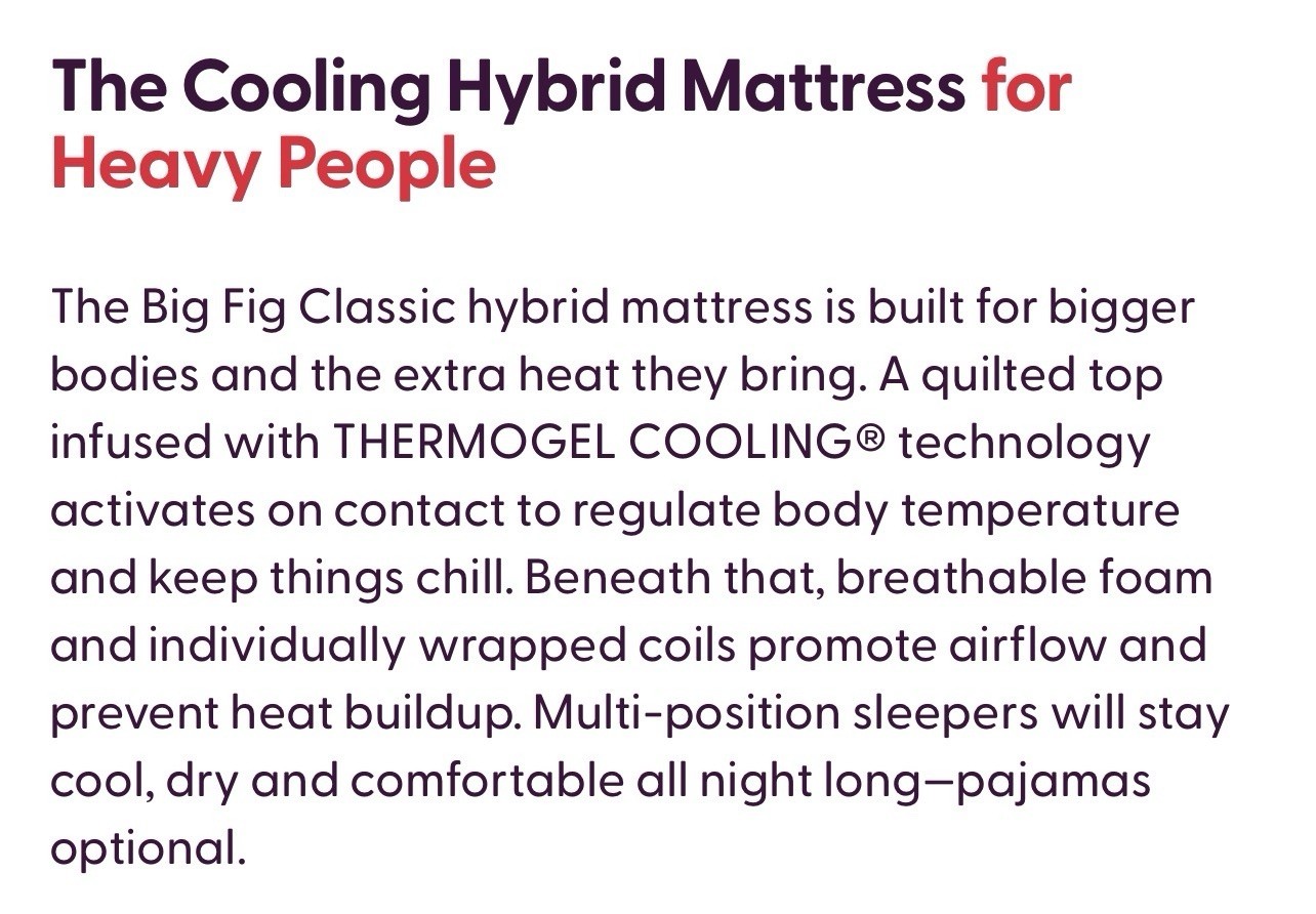 Big Fig Classic King Size Mattress W/ THERMOGEL COOLING® Technology MSRP $2,149