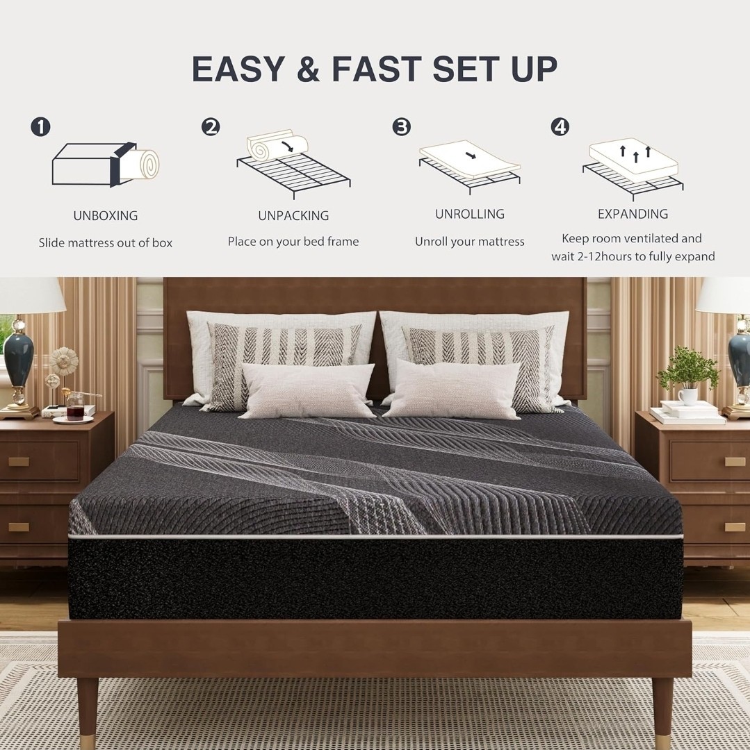 Queen Size Mattress, 10 Inch Gel Memory Foam, Cooling & Back Pain Relief, Certip
