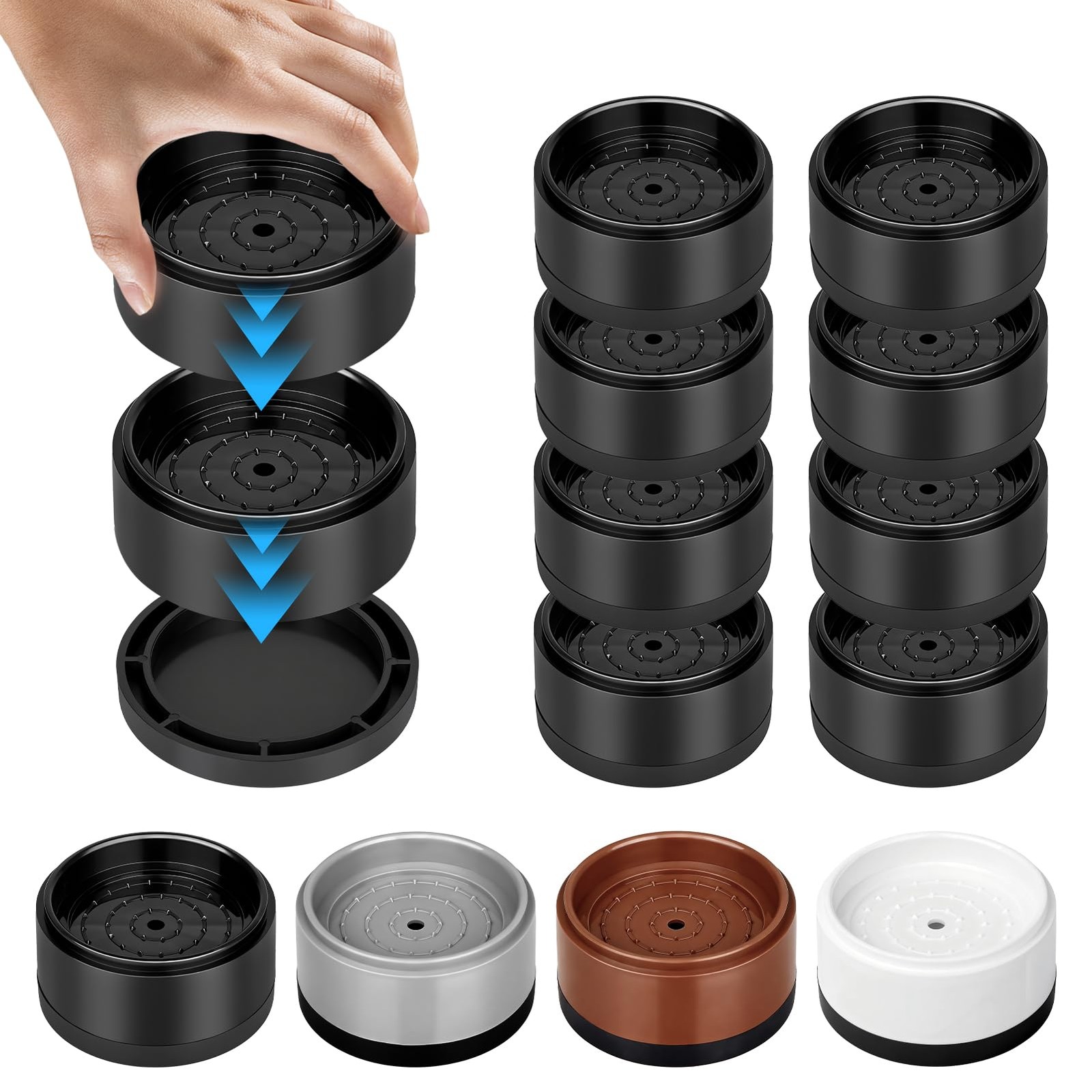 1″ Heavy Duty Furniture Risers Set of 8, Round 1 Inch, Black 8 Pack