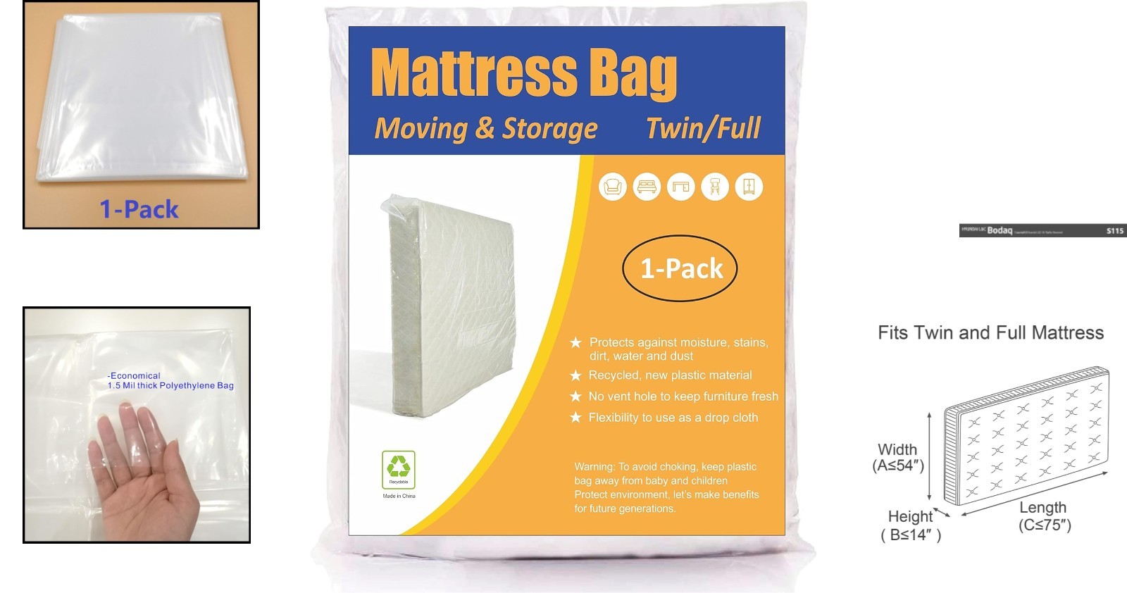 Clear Polyethylene Mattress Bag Fits Twin & Full Sizes – Lightweight Protection