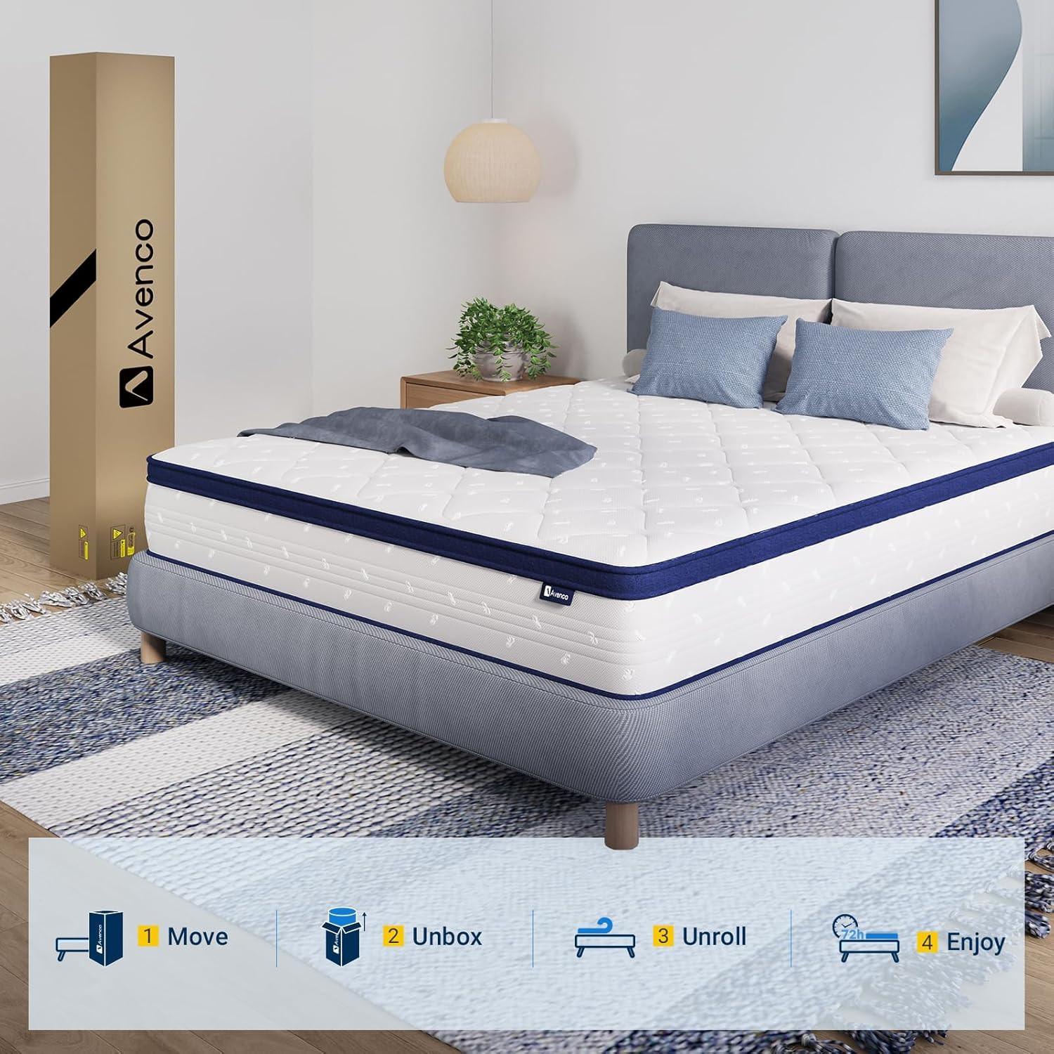 14″ Hybrid Queen Mattress in a Box – Comfort Foam & Pocket Coils for Support