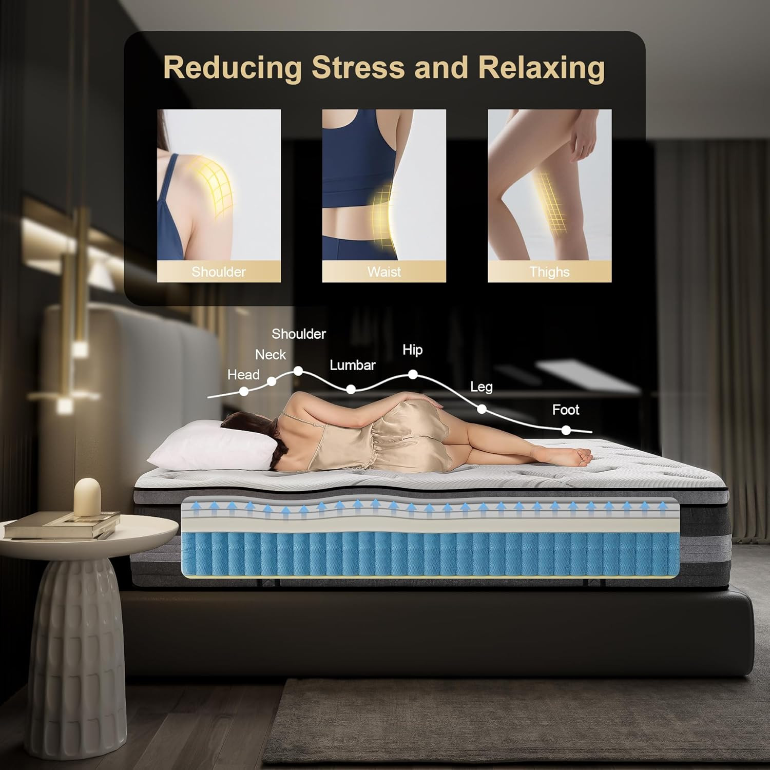 Queen 14″ Hybrid Mattress – Medium Firm Memory Foam & Pocket Springs