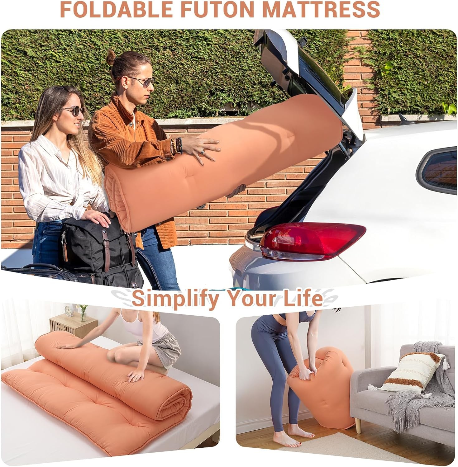 Japanese Futon Floor Mattress, Thick Foldable Tatami Mat for Sleeping Guest Room
