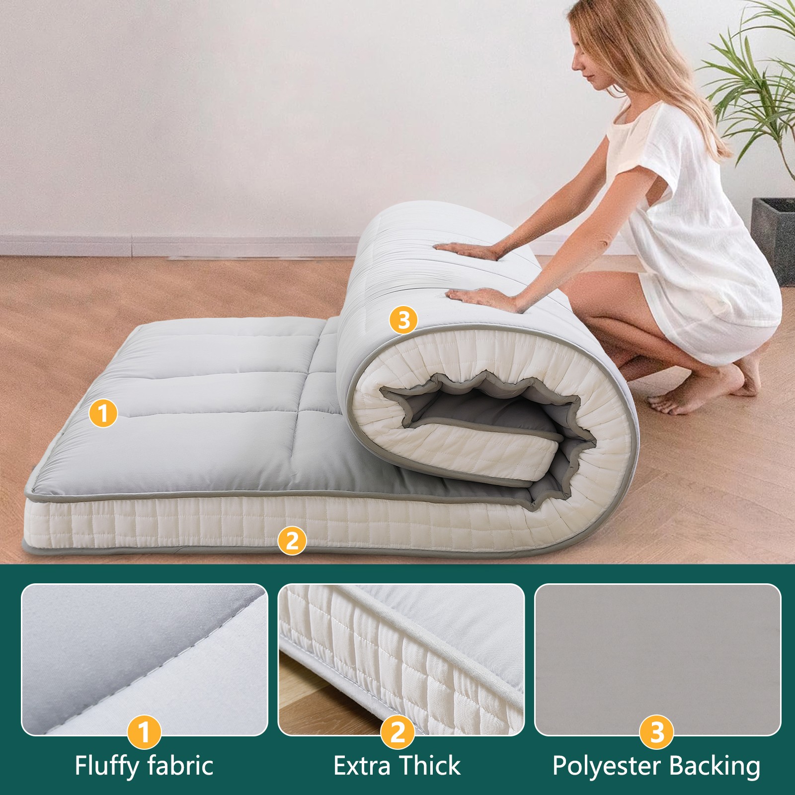 Futon MattressJapanese Floor Mattress Folding Tatami Floor Fleece Mat Couch Bed