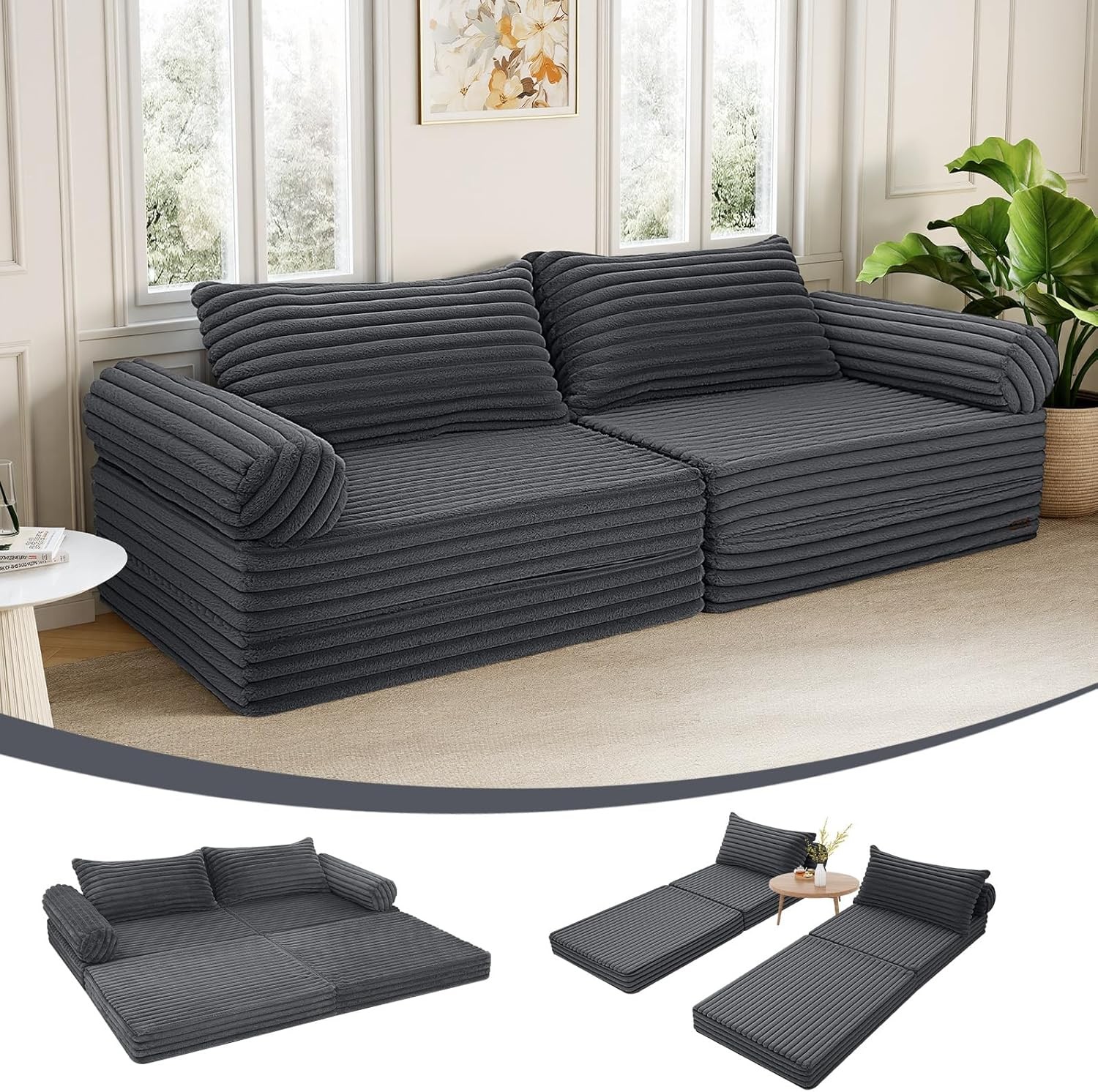 Convertible Sofa Bed Queen, Corduroy Folding Floor Couch Bed