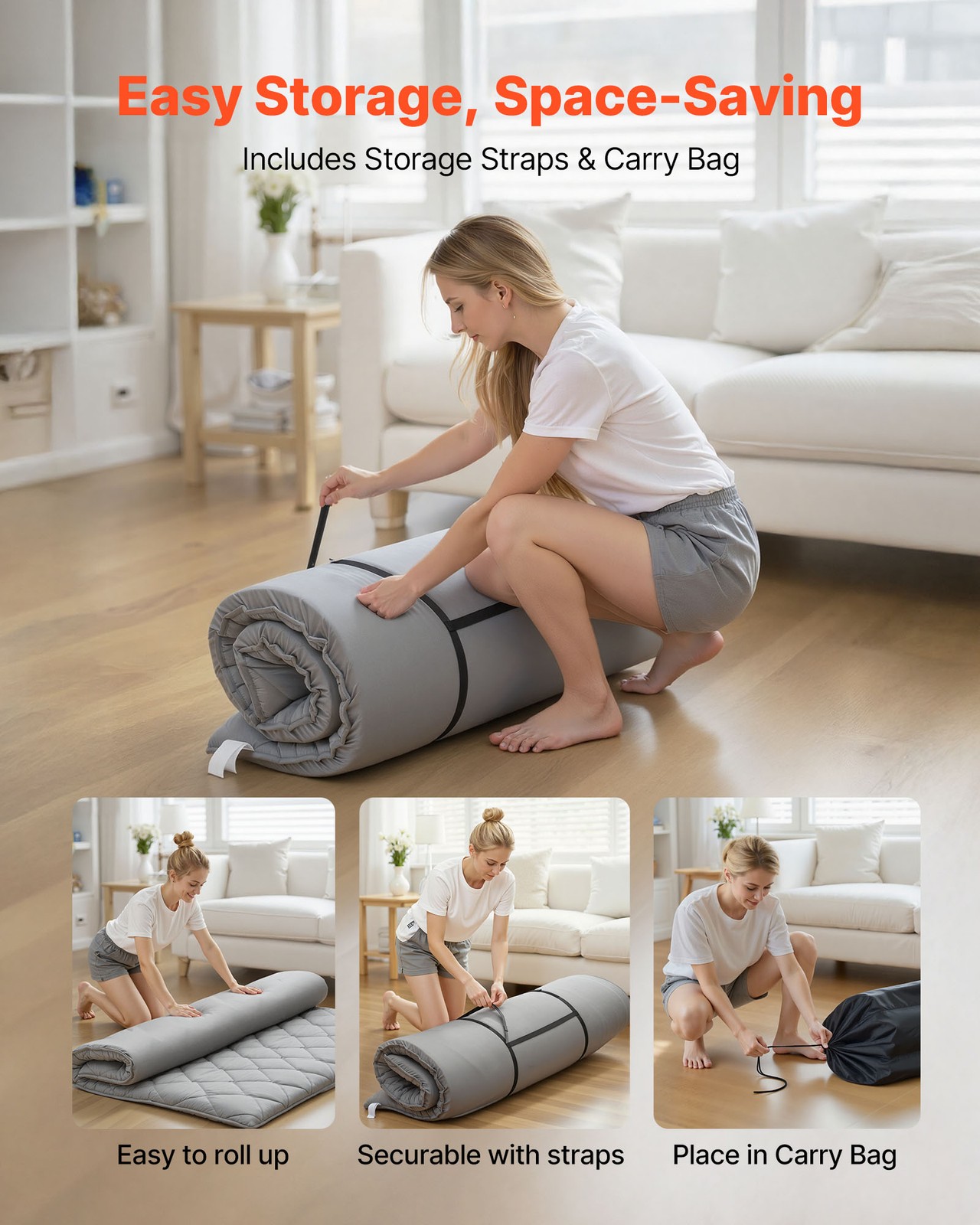 VEVOR Japanese Tatami Mattress Queen Foldable Futon Mat with Storage Bag Gray