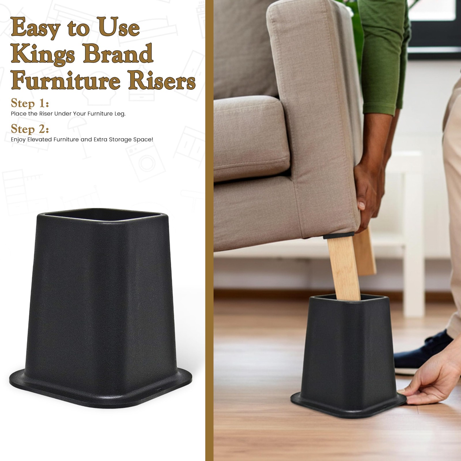 Kings Brand Furniture 6-inch Bed Risers 6 inches x 6 x 6 inches, Black