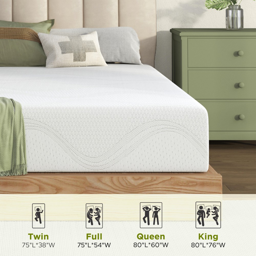 10″ Full Memory Foam Mattress, Cooling Green Tea Gel, CertiPUR-US Certified