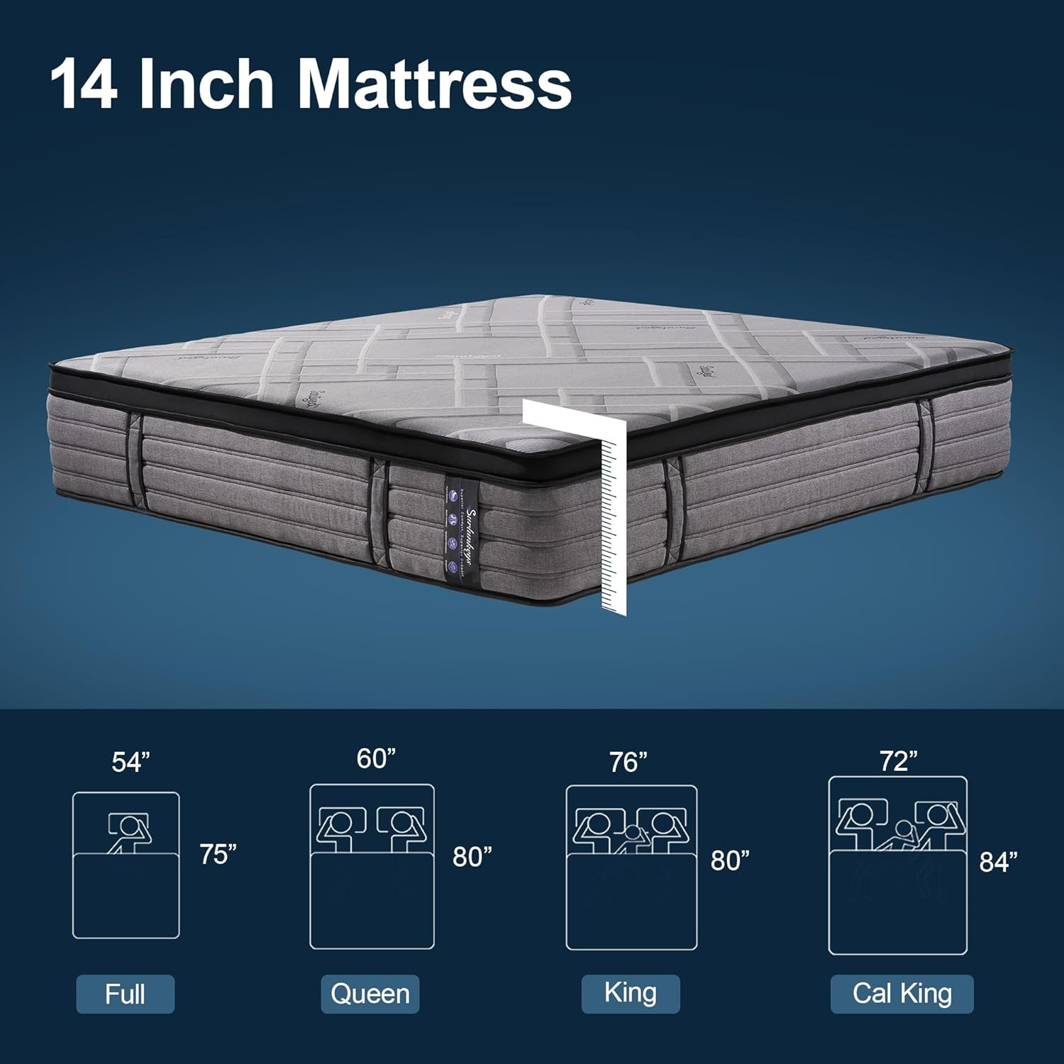 14″ Medium Firm Hybrid Queen Mattress – Gel Memory Foam & Pocket Coils