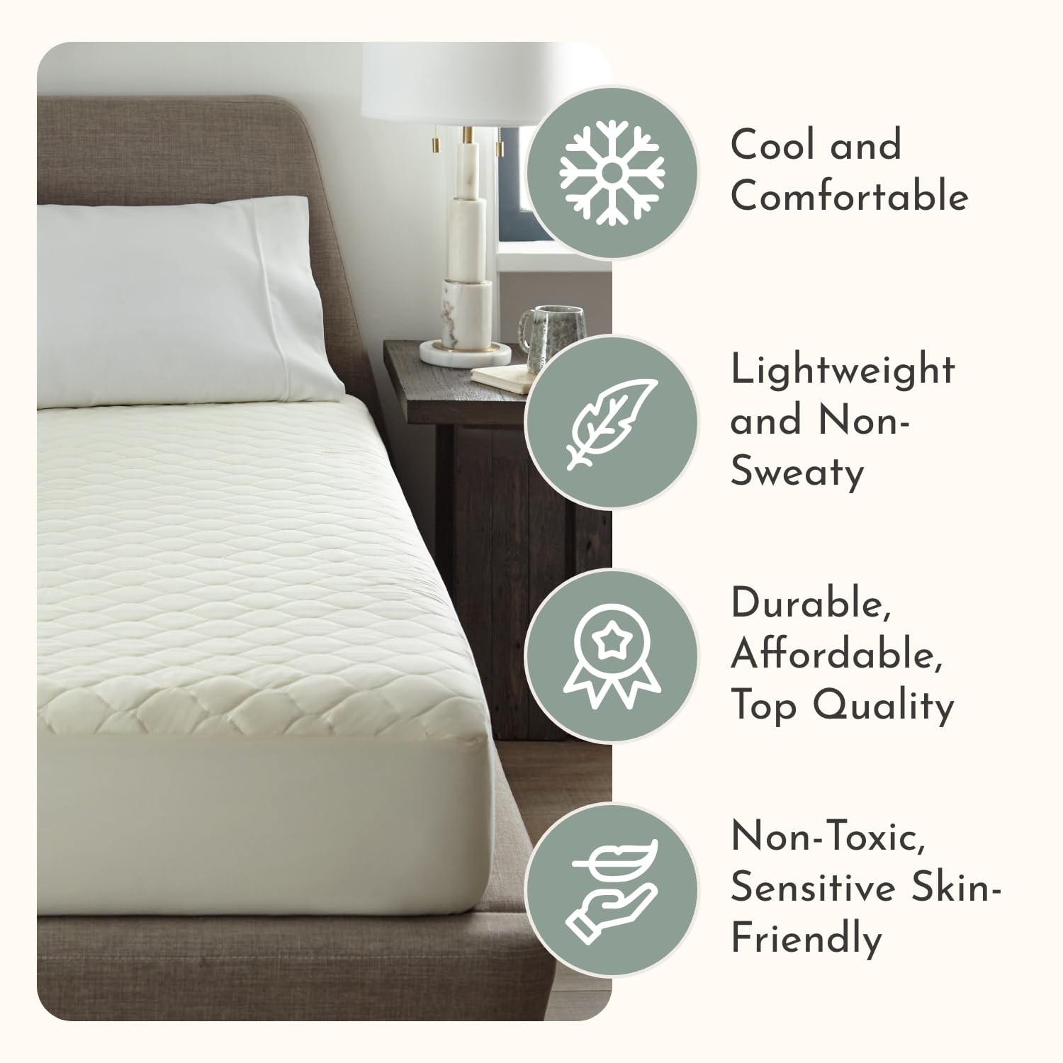 100% Cotton Organic Mattress Protector | Breathable & Noiseless King, Ivory