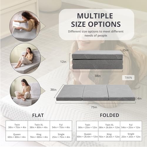 CH Charme House Folding Mattress, 4 Inch Tri Folding Memory Foam Single