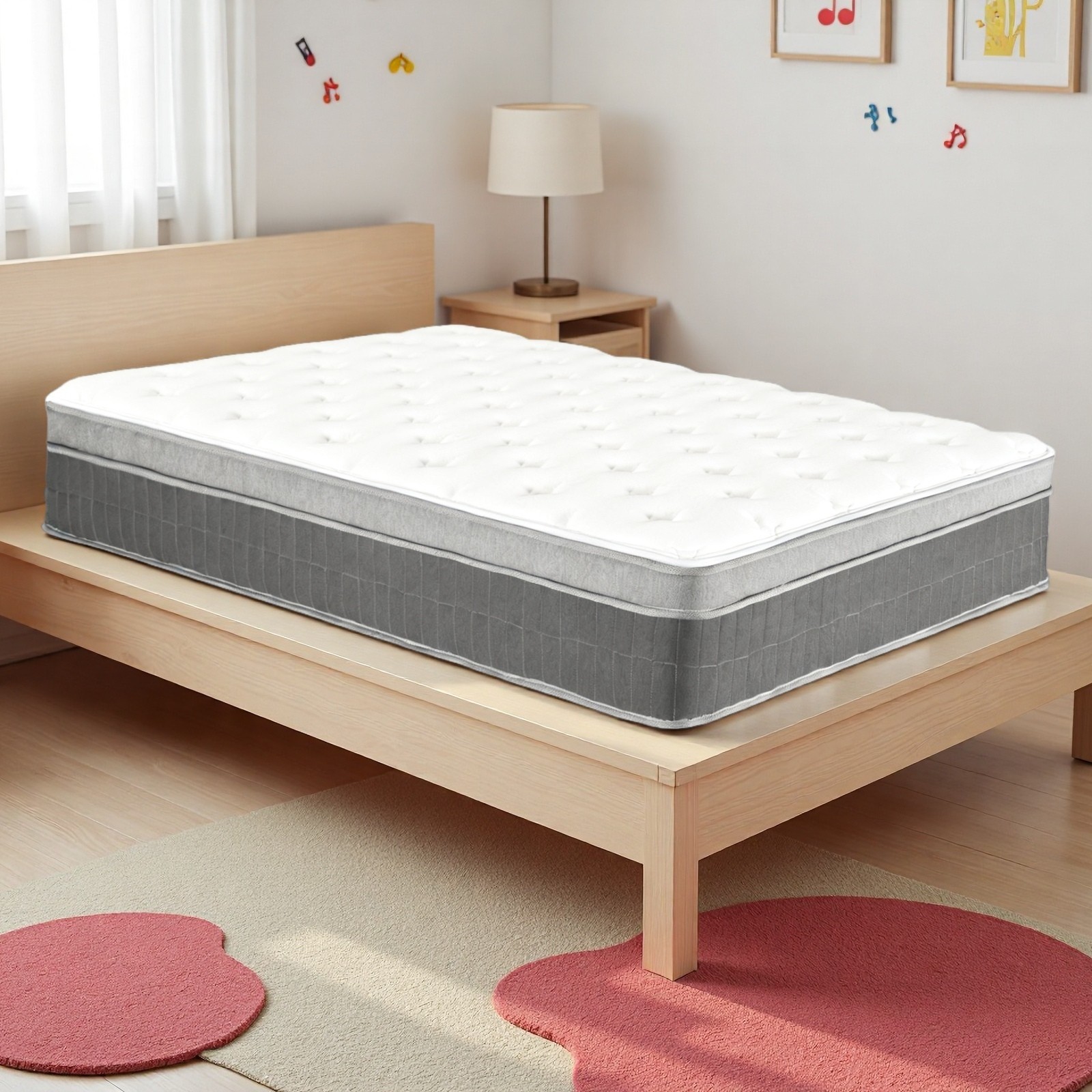 Twin Hybrid Mattress 12″ – Memory Foam Medium Firm Breathable Gray Trim