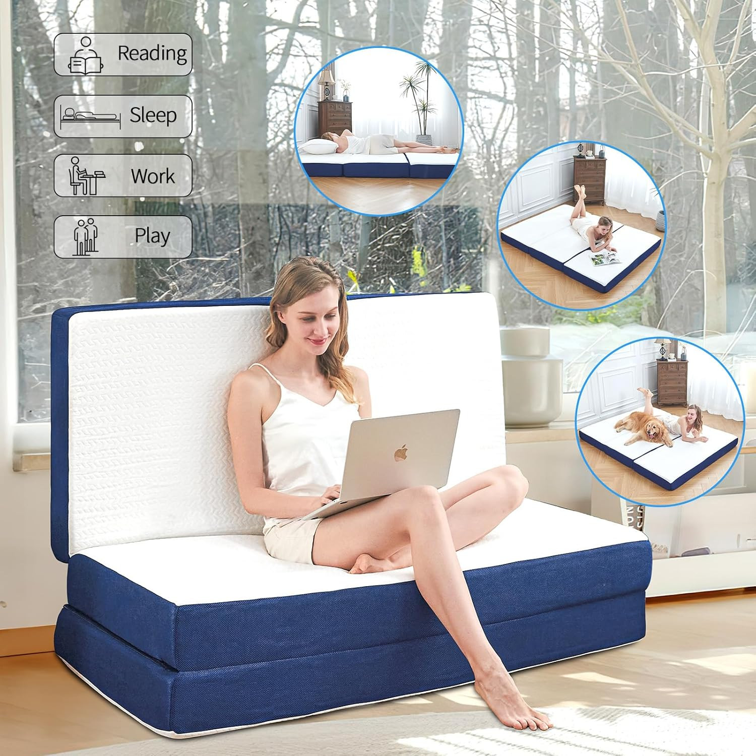 Portable 6″ Memory Foam Trifold Mattress with Washable Cover for Guests & RVs
