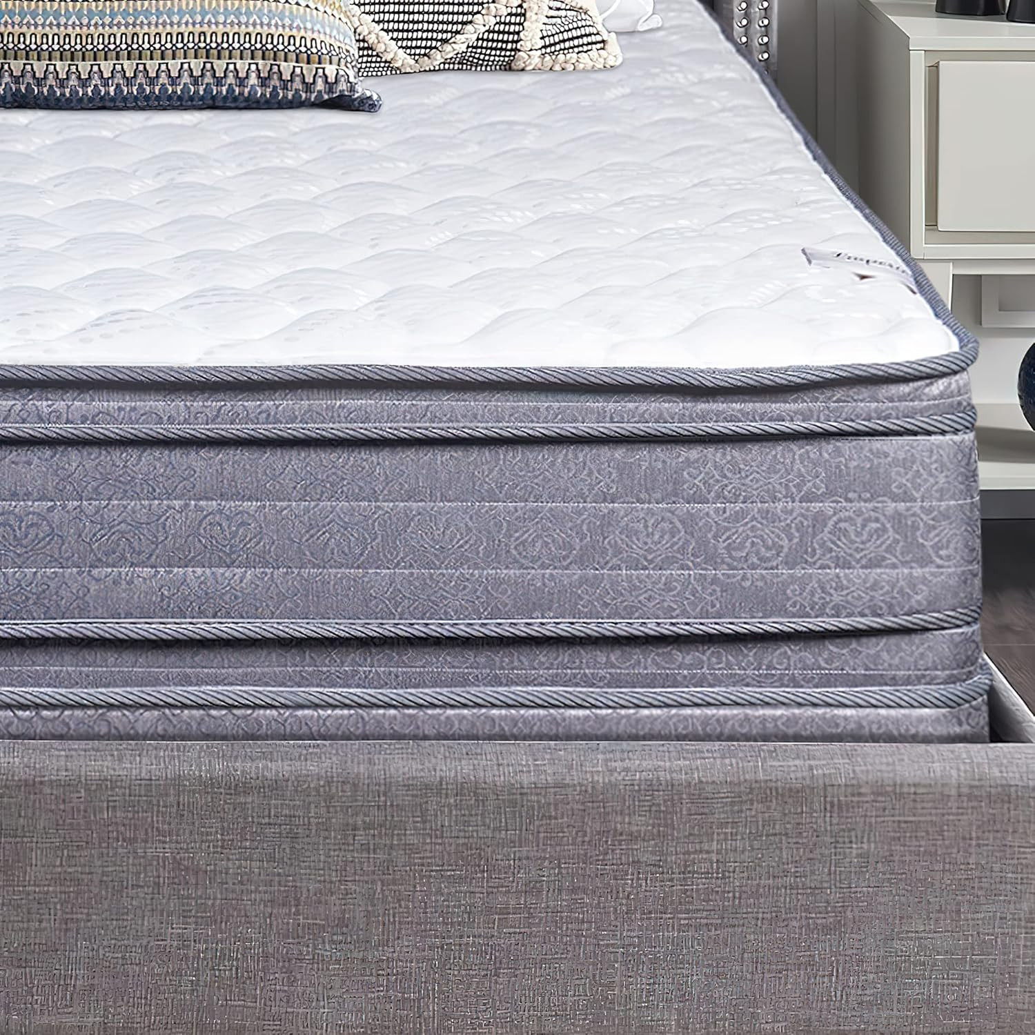 12″ Plush Hybrid Euro Top Mattress & 8″ Box Spring Set, Twin, White
