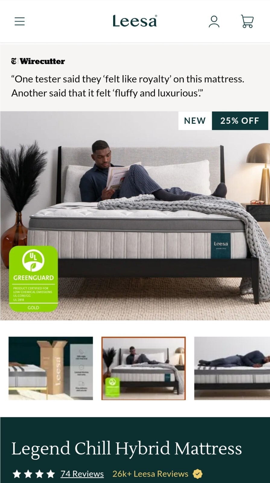 Leesa Legend Chill Hybrid Cal-King Size Mattress