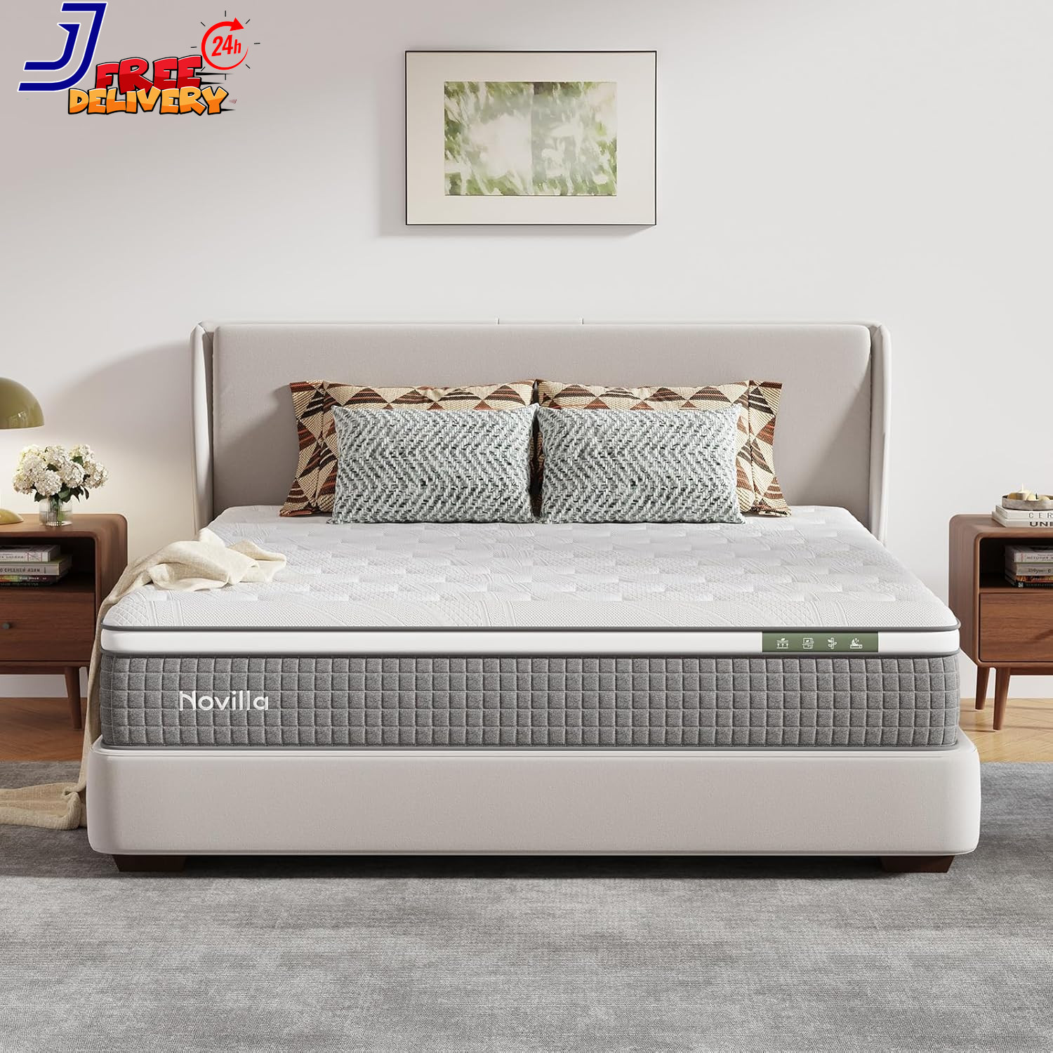 Mattress Queen 12 Inch Hybrid Cooling Gel Memory Foam Grey NAMS12QGYV36 Novilla