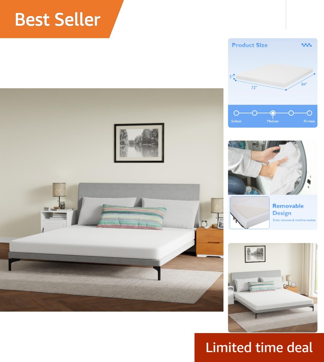Luxurious 5-Inch California King Gel Memory Foam Mattress | Medium Firm Comfort