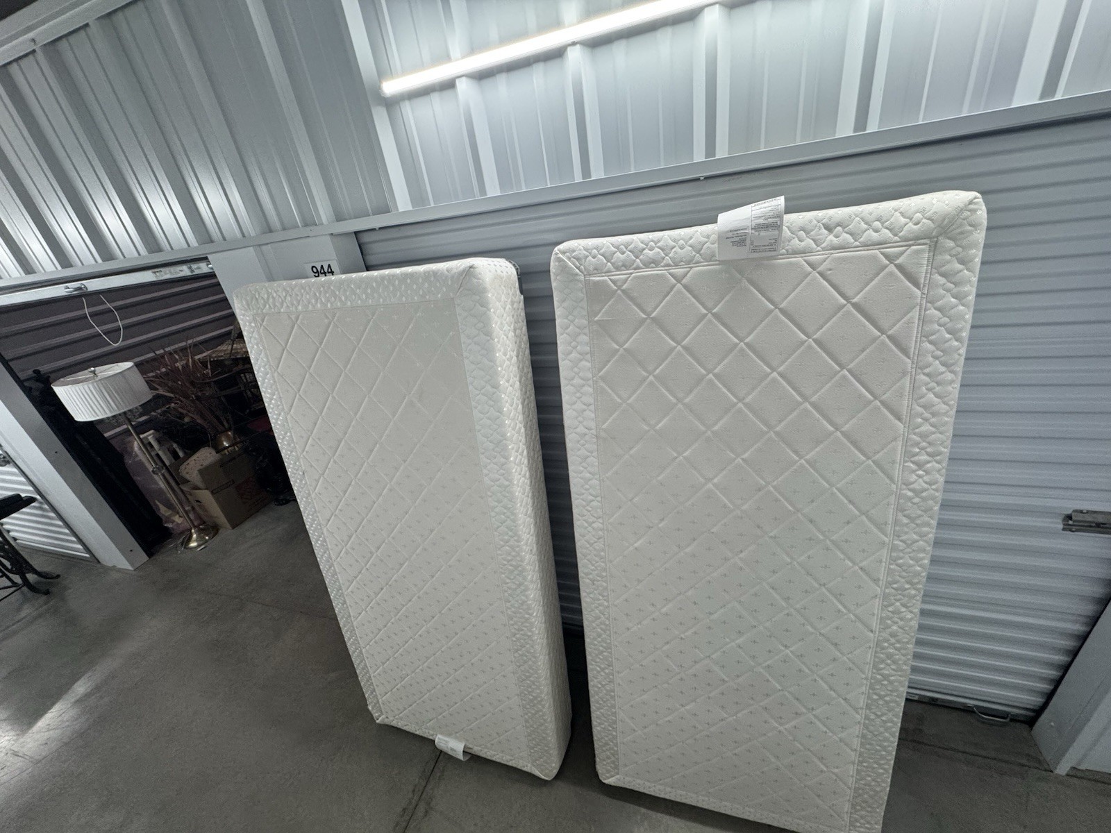 Set of 2 White Diamond Pattern Rectangular Bedroom Mattress box spring only.