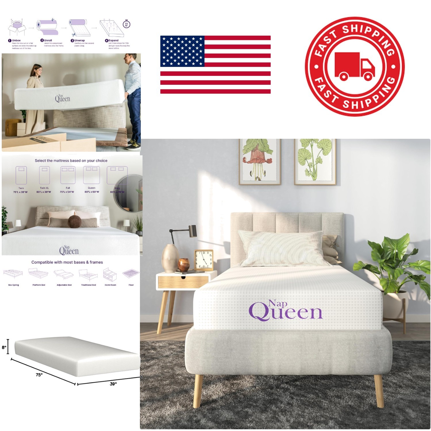 8 Inch Twin Mattress Charcoal Infused Memory Foam Medium Firm Orthopedic Support