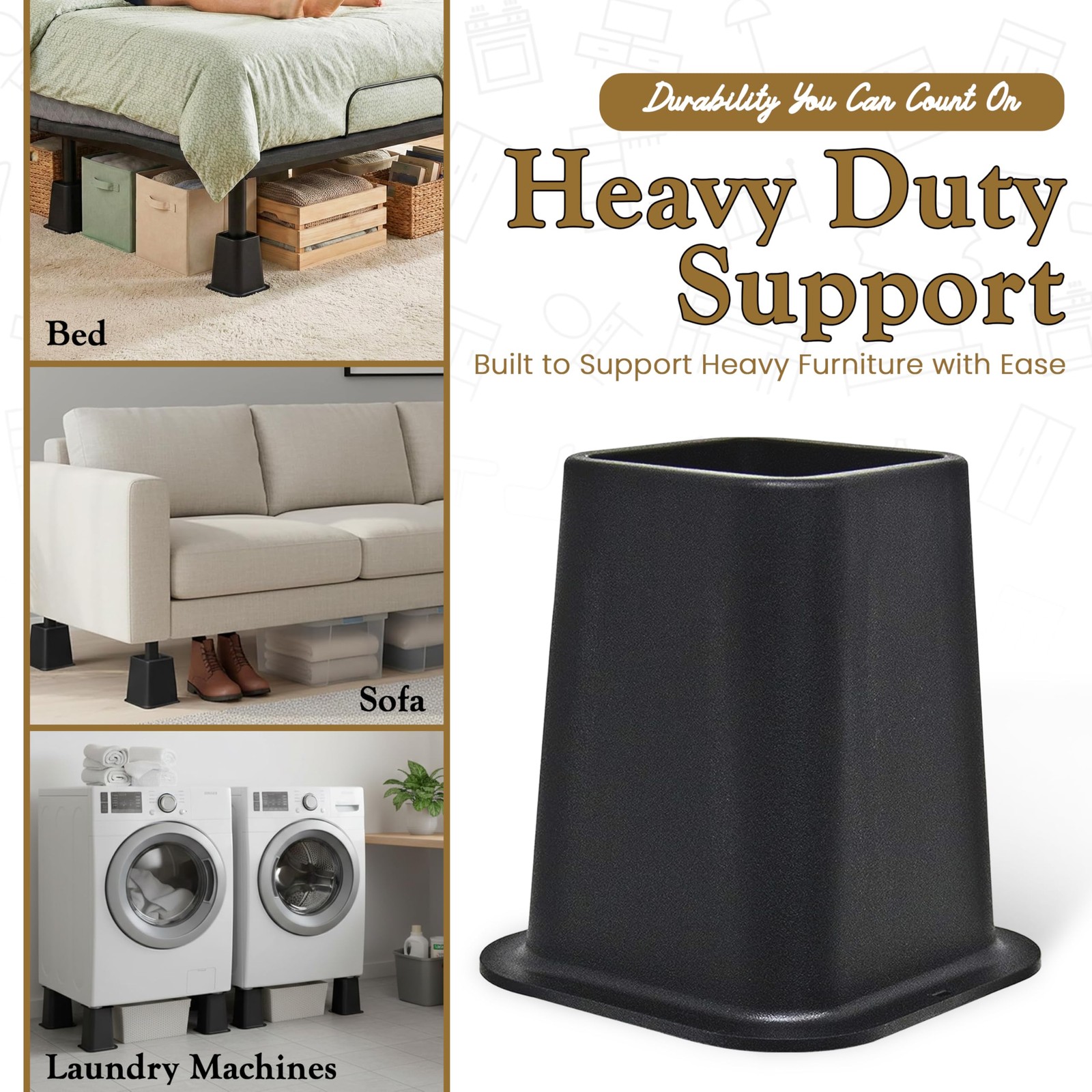 Kings Brand Furniture 6-inch Bed Risers 6 inches x 6 x 6 inches, Black