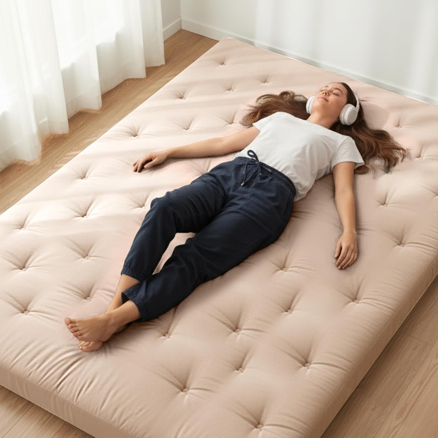 Japanese Floor Futon Mattress Full Size 75″x 54″, 100% Cotton Cover 2.5” Thi…
