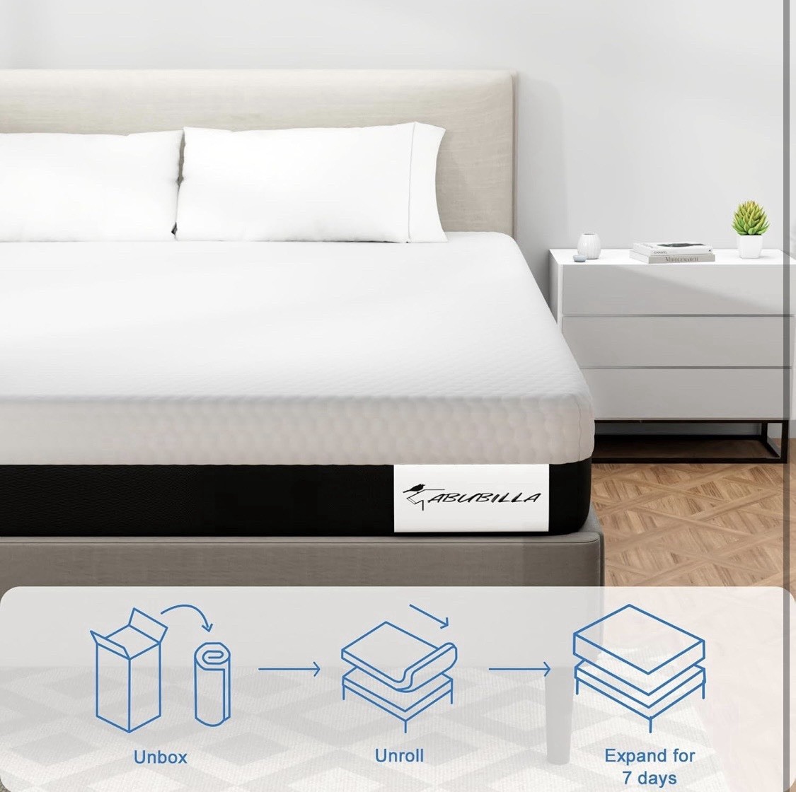 ABUBILLA Memory Foam Mattress Medium Firm White Black Removable Knitted Cover