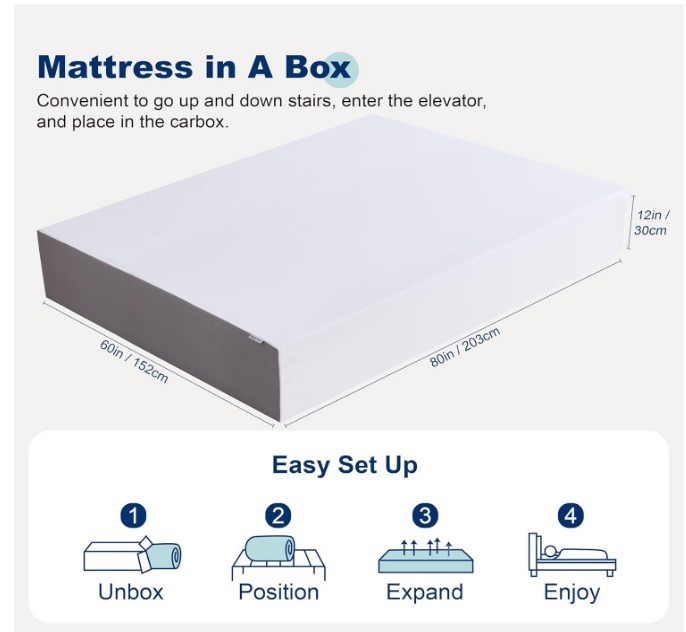 Amazon Basics Memory Foam Mattress, Medium Firm, 12 Inch, Queen, White/Grey