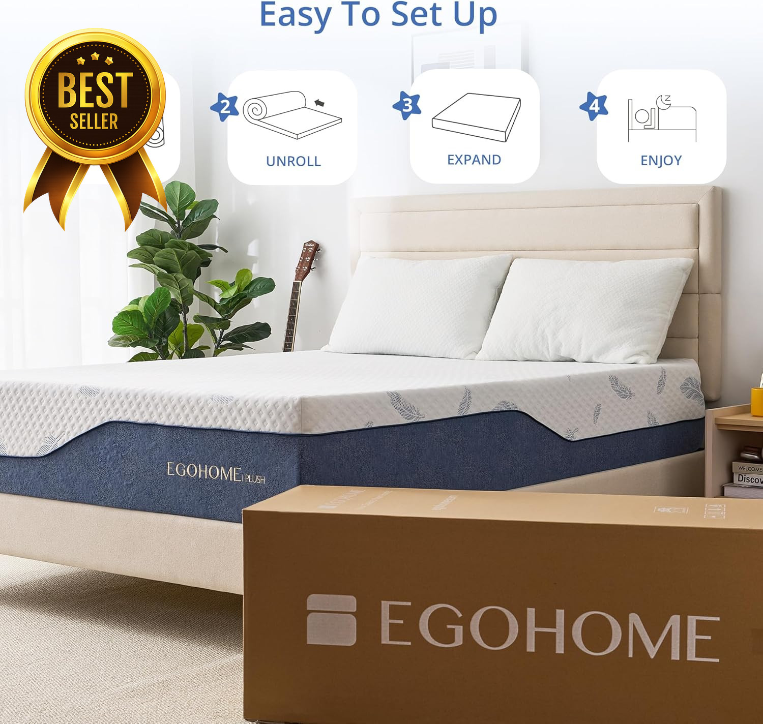 EGOHOME 8″ Twin Memory Foam Mattress Gel Cooling Bed in a Box Fiberglass Free