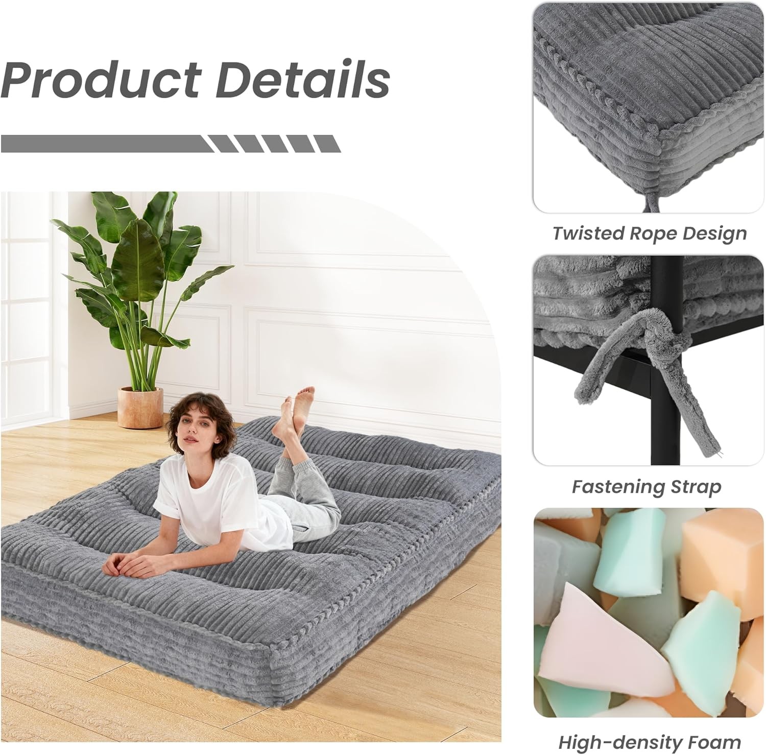 8″ Futon Mattr Queen Size, Futon Sofa Couch Bed with Straps, Thi