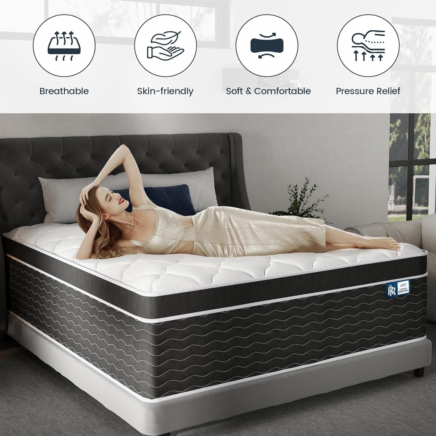 Ruoysun Luxury Twin Mattress 12 Inch, Hybrid Twin Size Mattress In A Box, Coolin