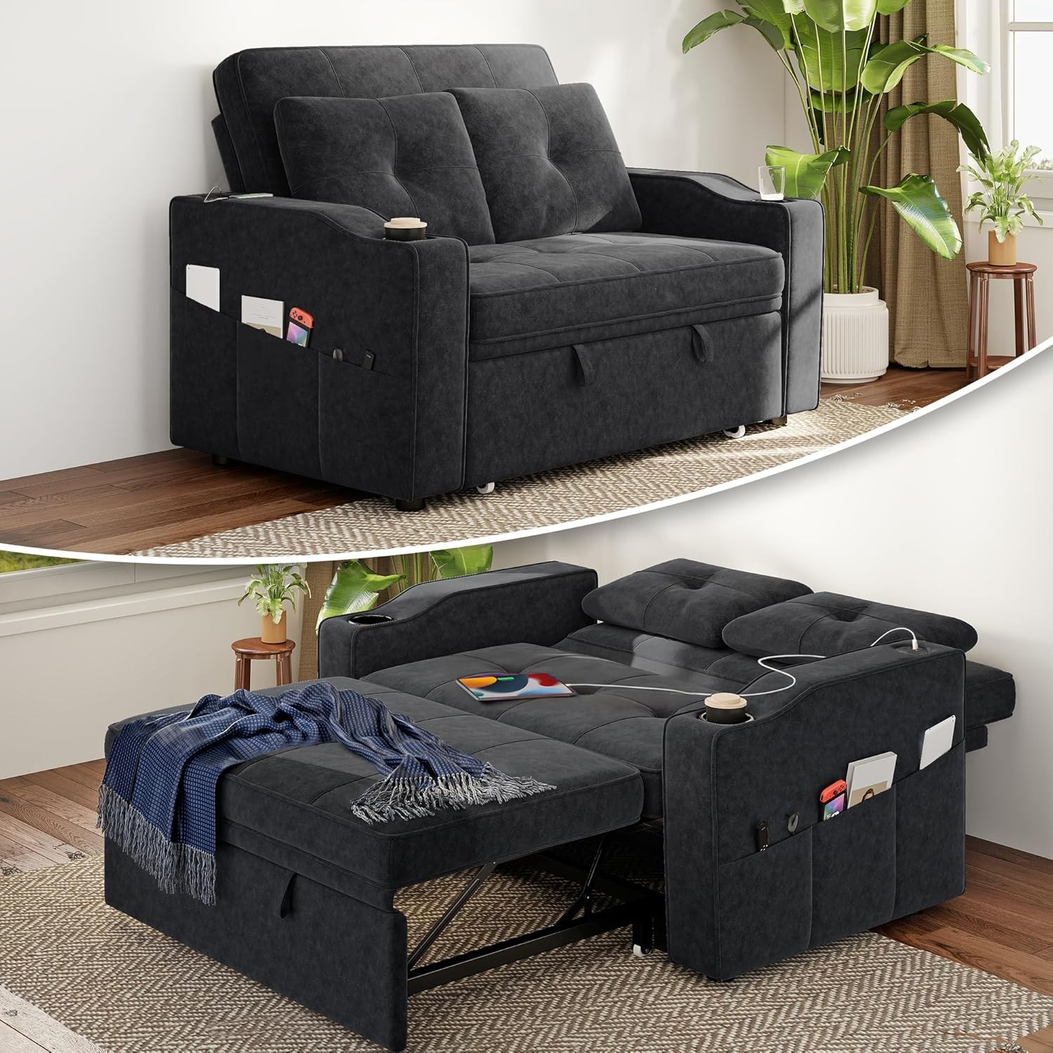 Sleeper Sofa Bed, 3-in-1 Loveseat Sofa with USB Charging Ports,