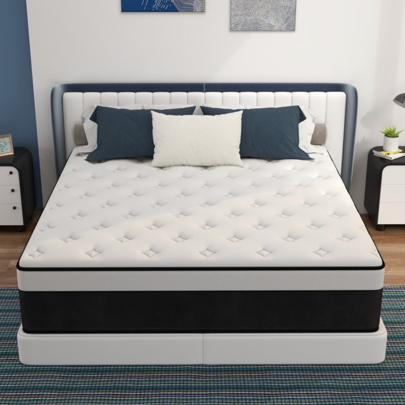 Colchón Queen 14” Gel Memory Foam Híbrido Medium Firm Hybrid Mattress Euro Top