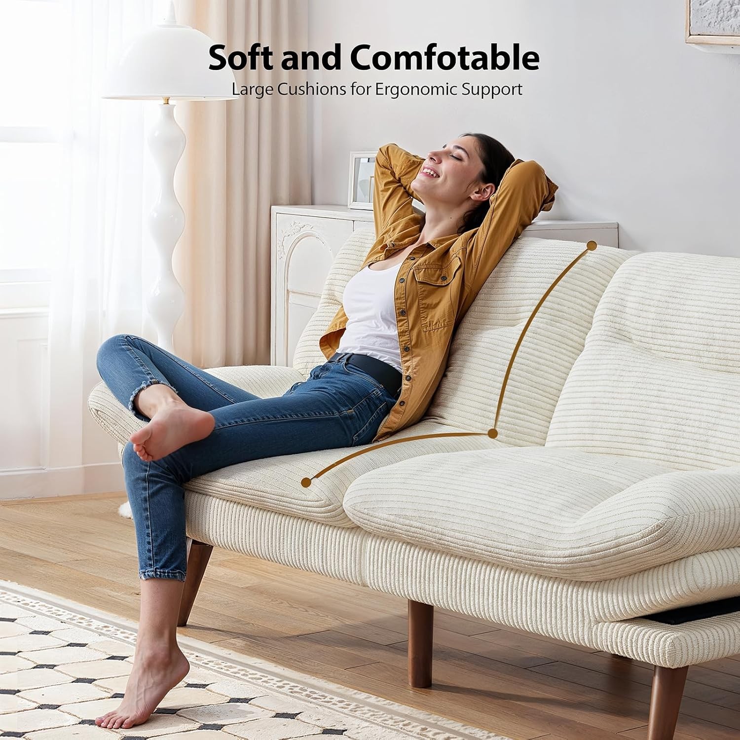Pipi Futon Sofa Bed, 66 Inch Corduroy Futon Couch Convertible with