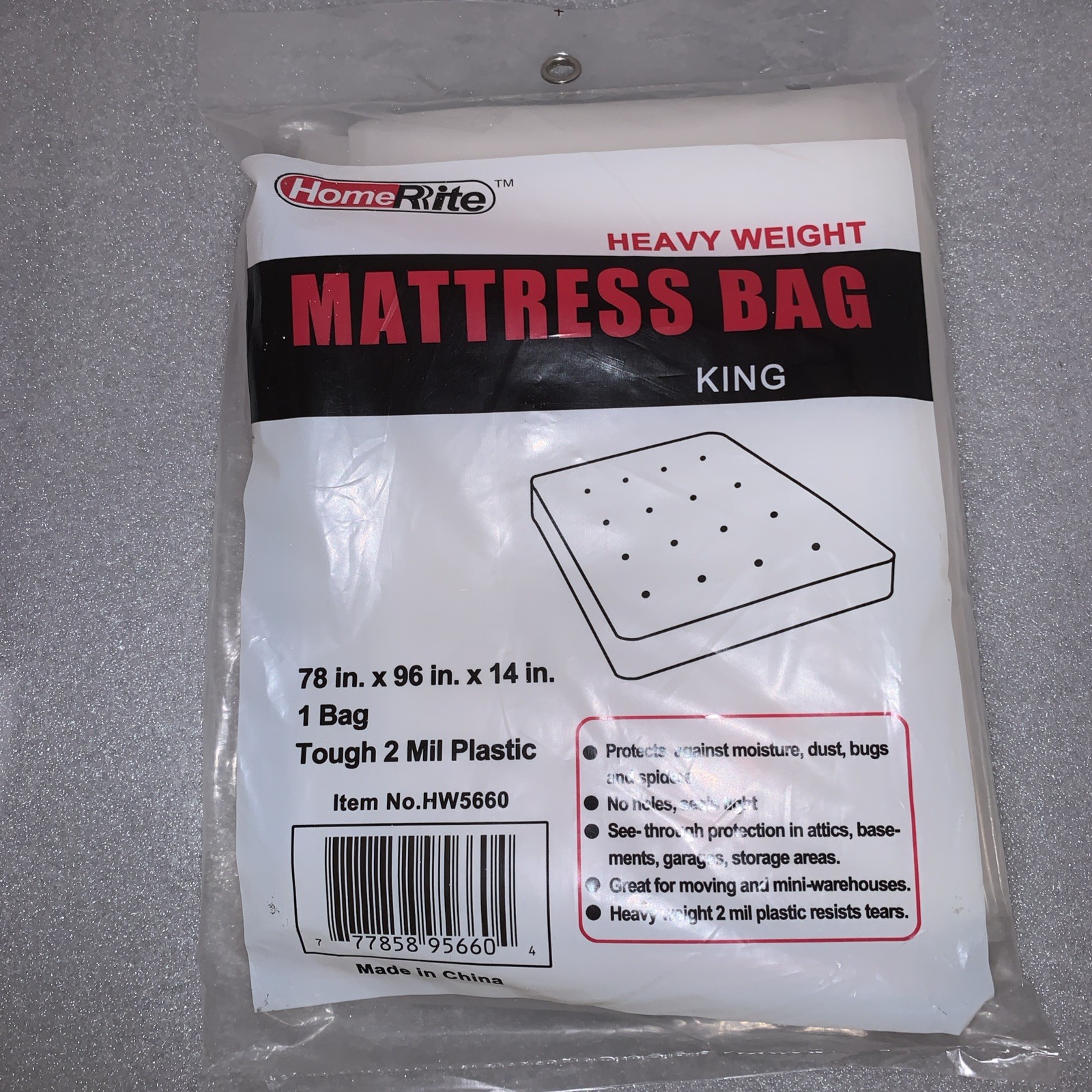 HomeRite Mattress Bag Heavy Weight 78” X 96” X 14” KING SIZE One ( 1 ) Bag